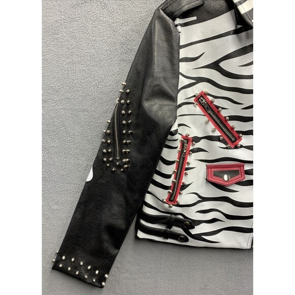 For Her Moto Leather Zebra Printed Jacket 81769 Studded Biker Pockets Large - Picture 12 of 16